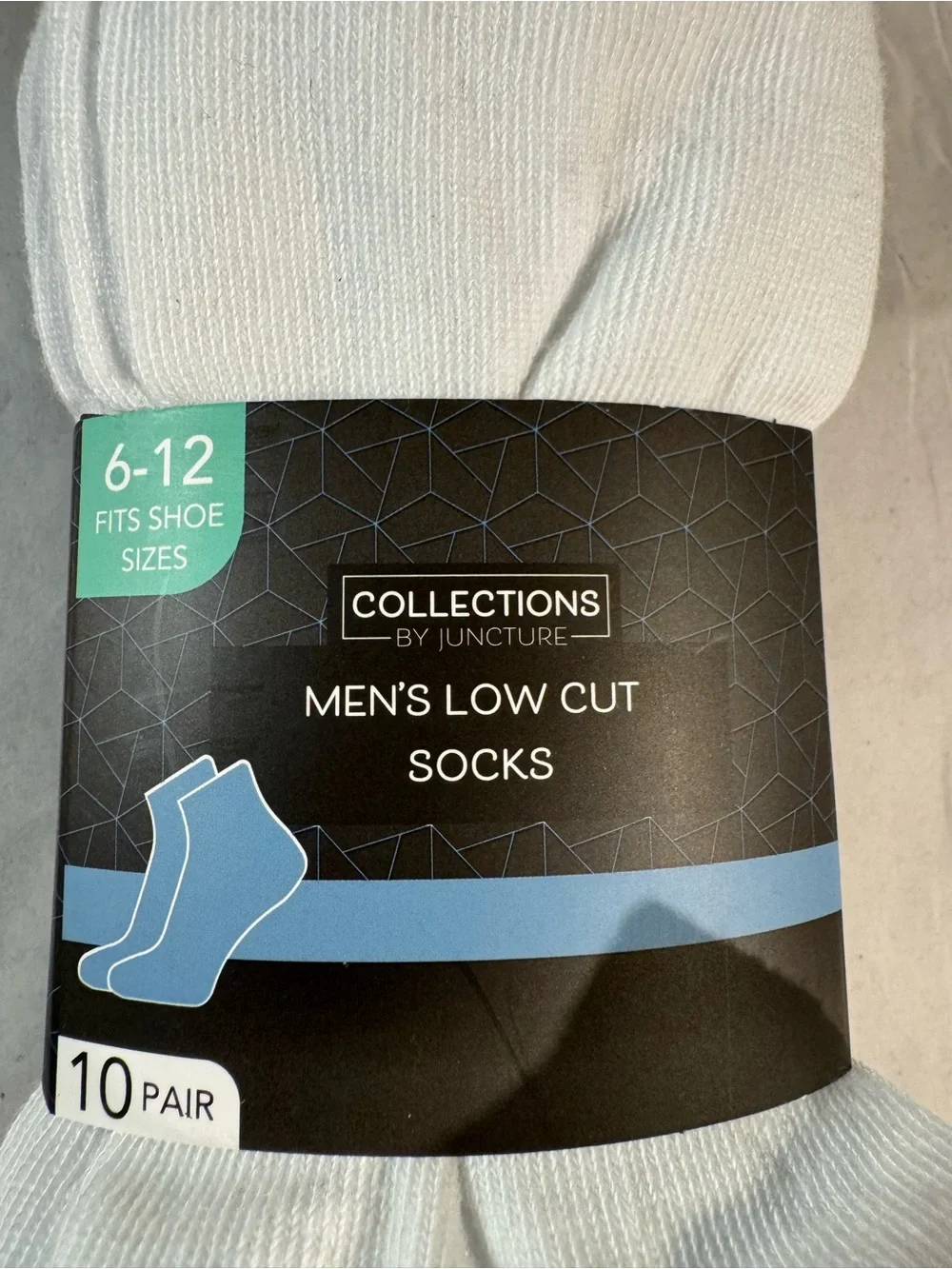New collections by Juncture Men's Low Cut Socks- Size 6-12, 10 count - white, bl